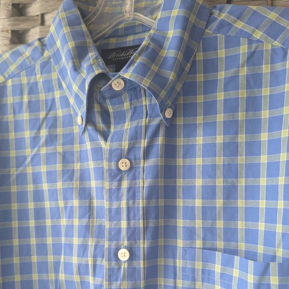 Vtg Brooks Brothers Button Down Shirt Blue Green Check Plaid Long Sleeve Mens M